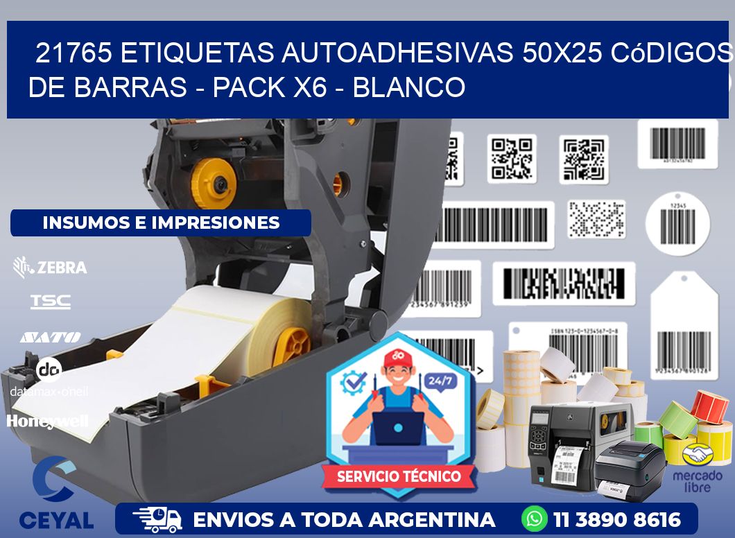 21765 Etiquetas Autoadhesivas 50x25 Códigos De Barras - Pack X6 - Blanco