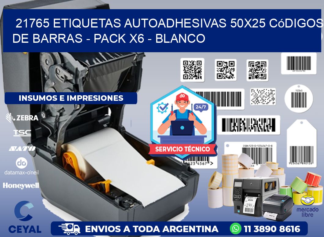 21765 Etiquetas Autoadhesivas 50x25 Códigos De Barras - Pack X6 - Blanco