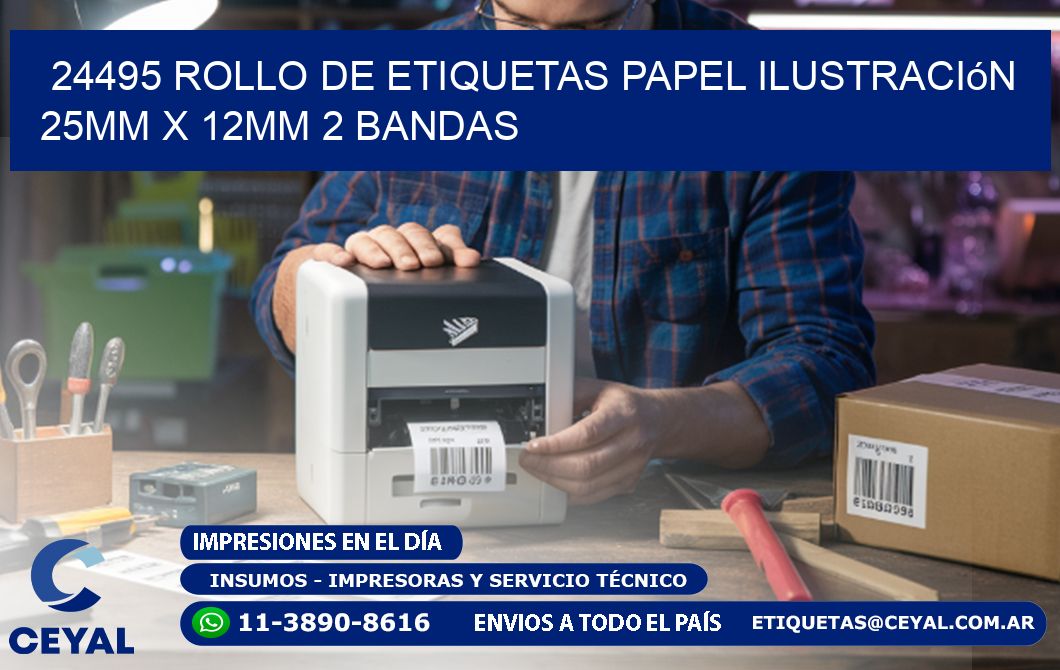 24495 Rollo de Etiquetas Papel Ilustración 25mm x 12mm 2 Bandas