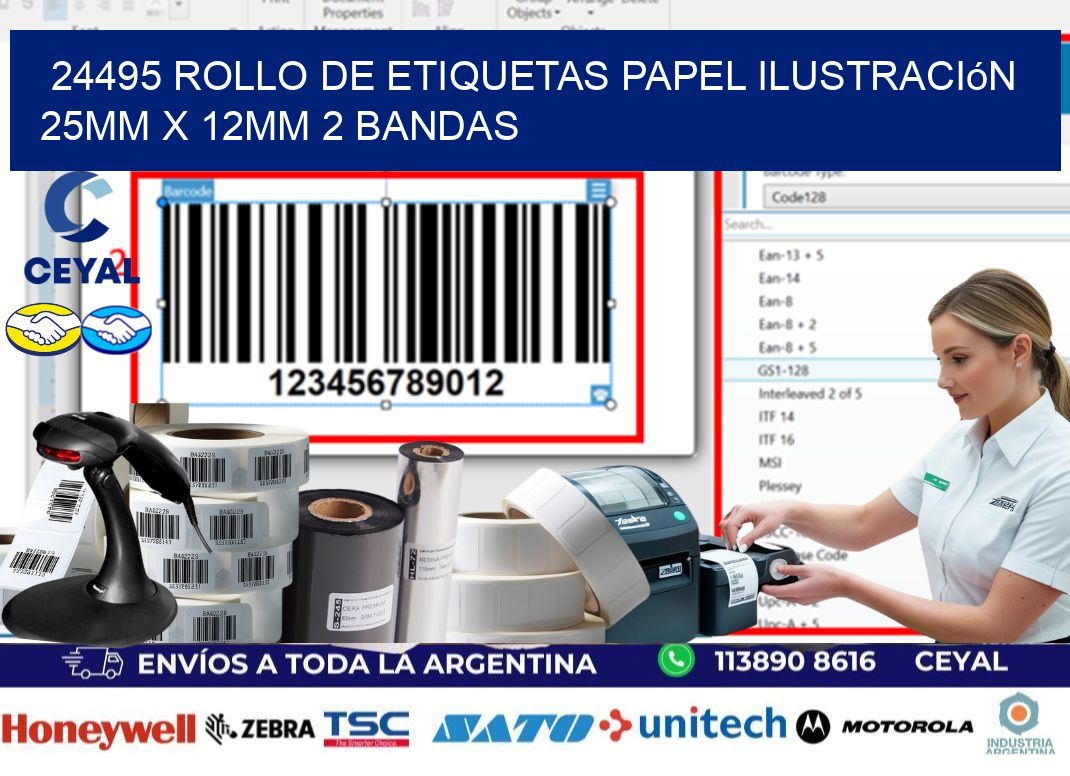 24495 Rollo de Etiquetas Papel Ilustración 25mm x 12mm 2 Bandas