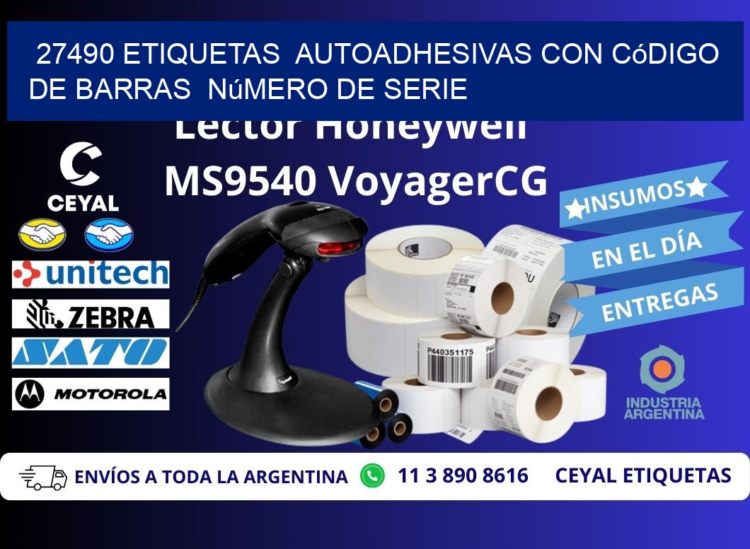 27490 etiquetas autoadhesivas con código de barras número de serie