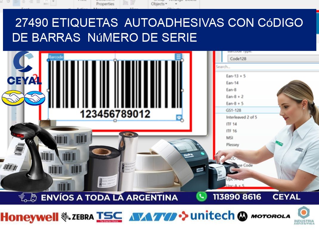 27490 etiquetas autoadhesivas con código de barras número de serie