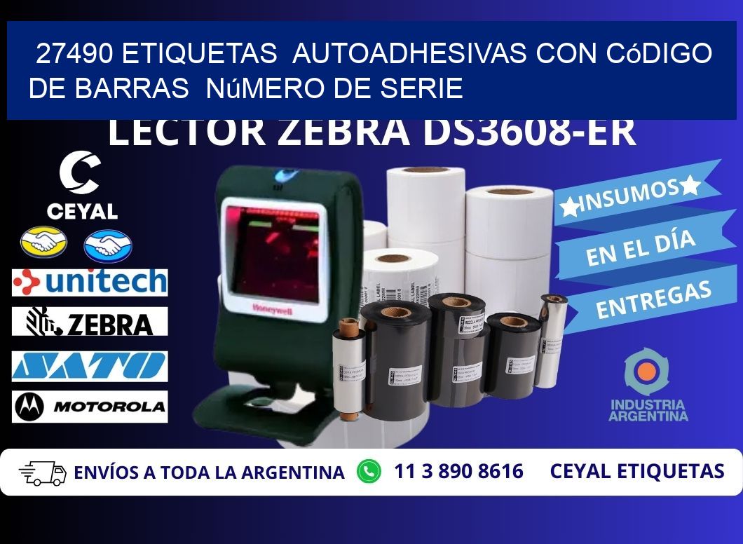 27490 etiquetas autoadhesivas con código de barras número de serie