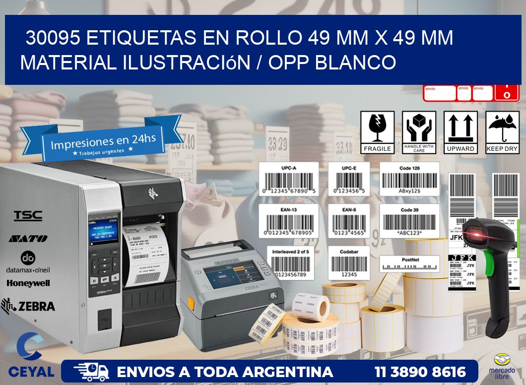 30095 Etiquetas en rollo 49 mm x 49 mm material Ilustración / OPP Blanco