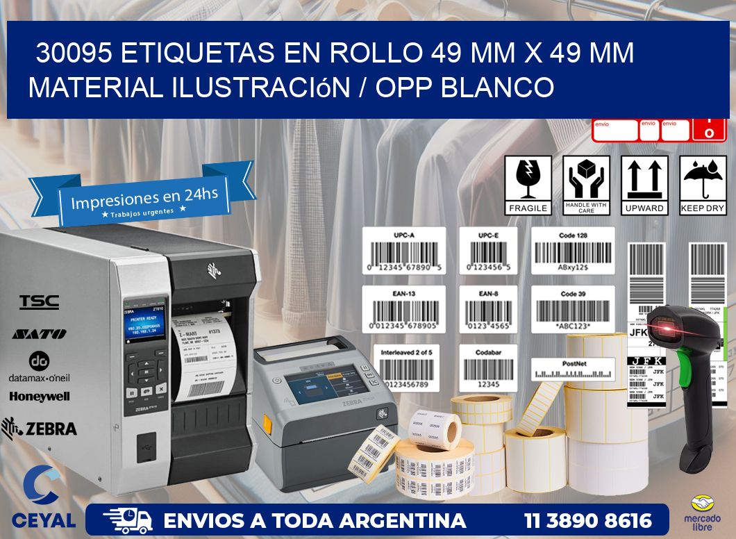 30095 Etiquetas en rollo 49 mm x 49 mm material Ilustración / OPP Blanco