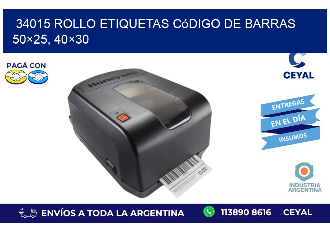 34015 rollo etiquetas código de barras 50×25, 40×30