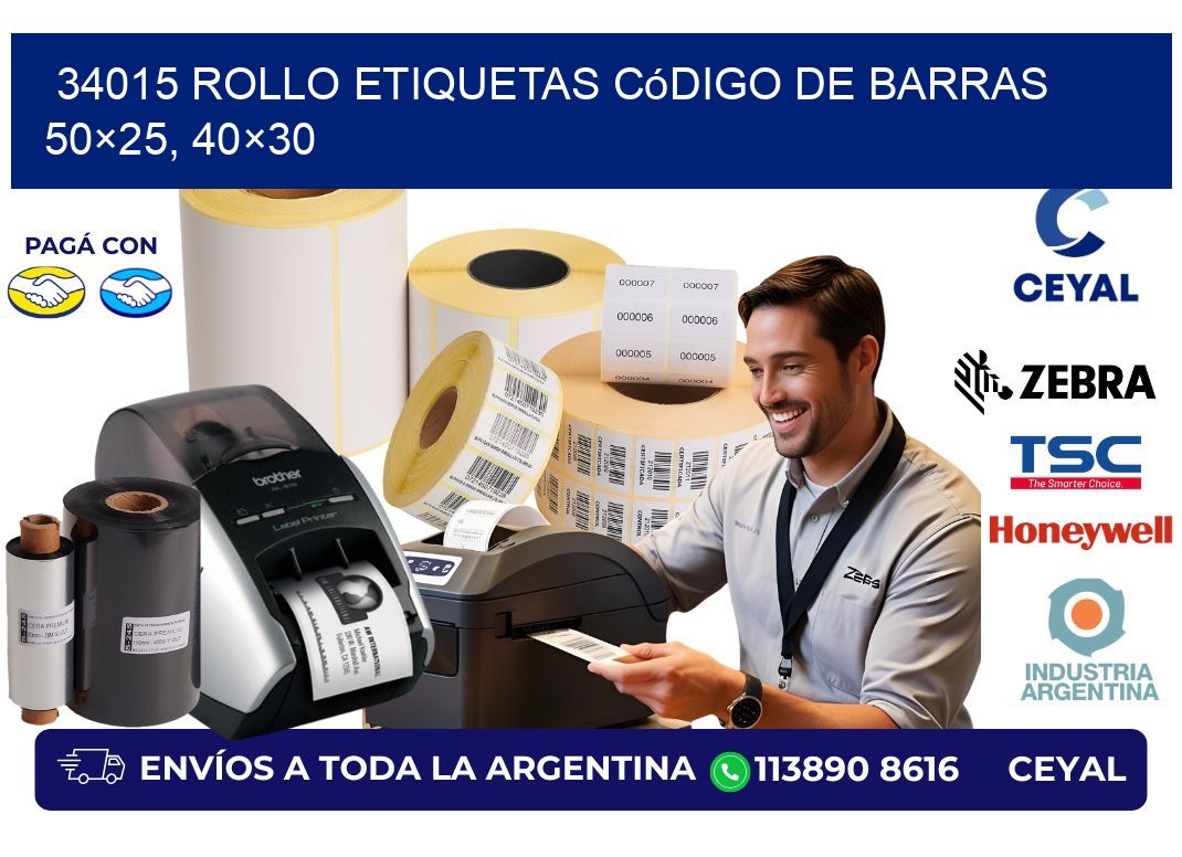 34015 rollo etiquetas código de barras 50×25, 40×30