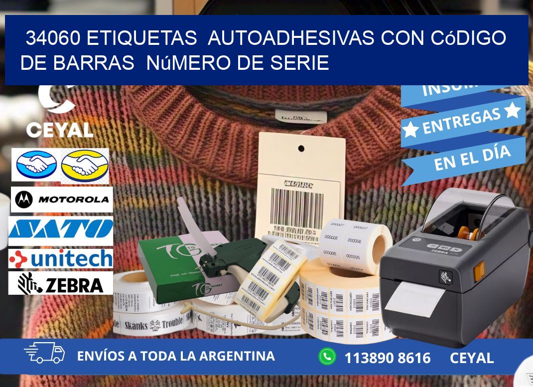 34060 etiquetas autoadhesivas con código de barras número de serie