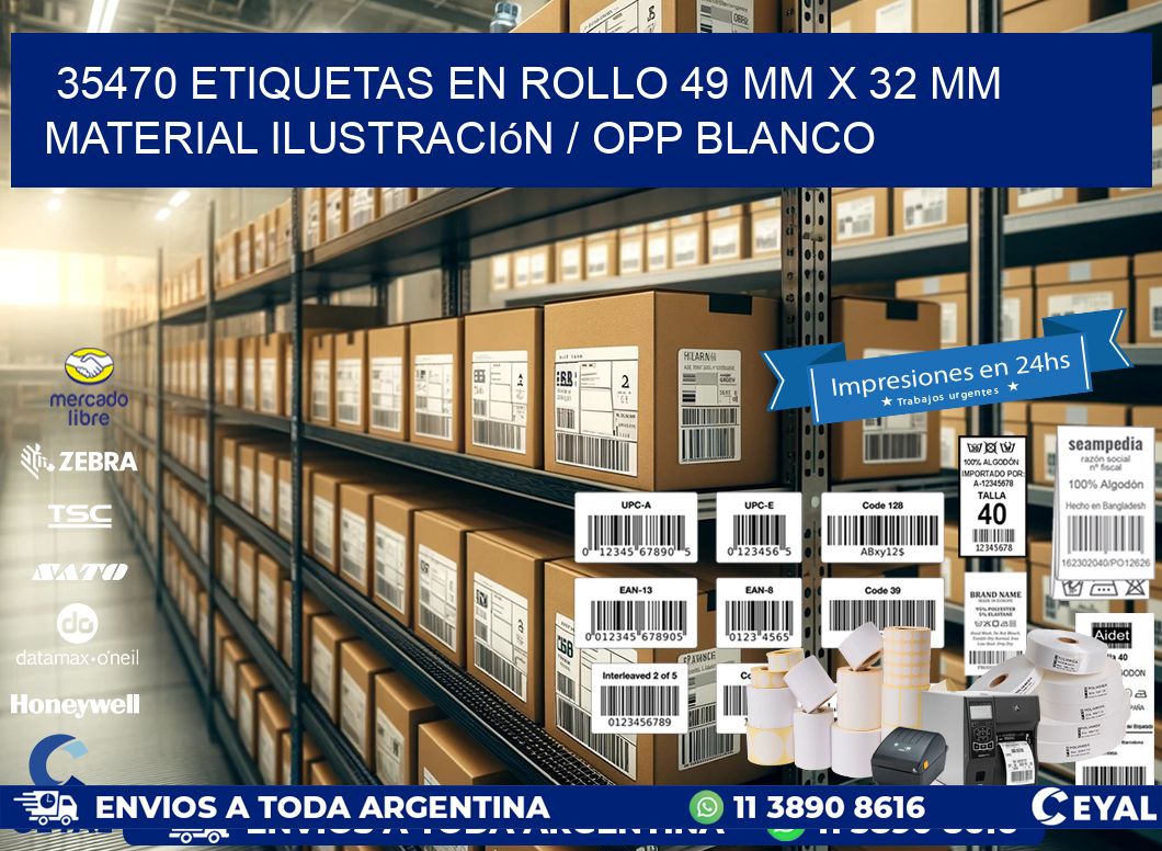 35470 Etiquetas en rollo 49 mm x 32 mm material Ilustración / OPP Blanco