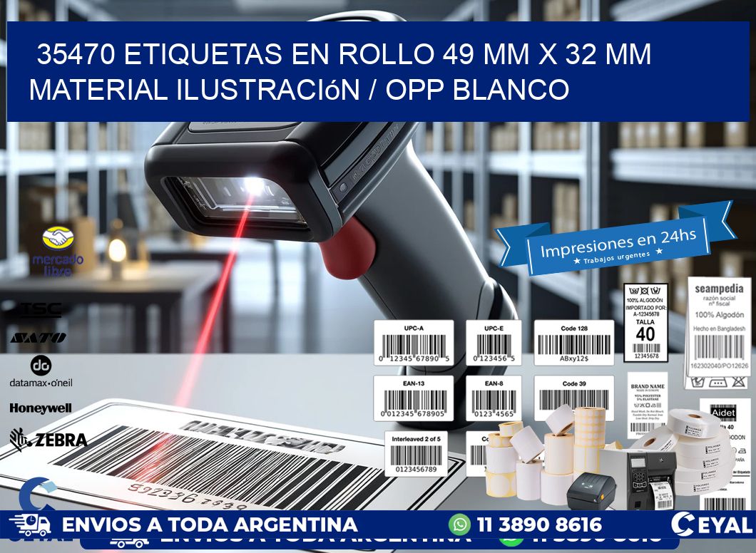 35470 Etiquetas en rollo 49 mm x 32 mm material Ilustración / OPP Blanco