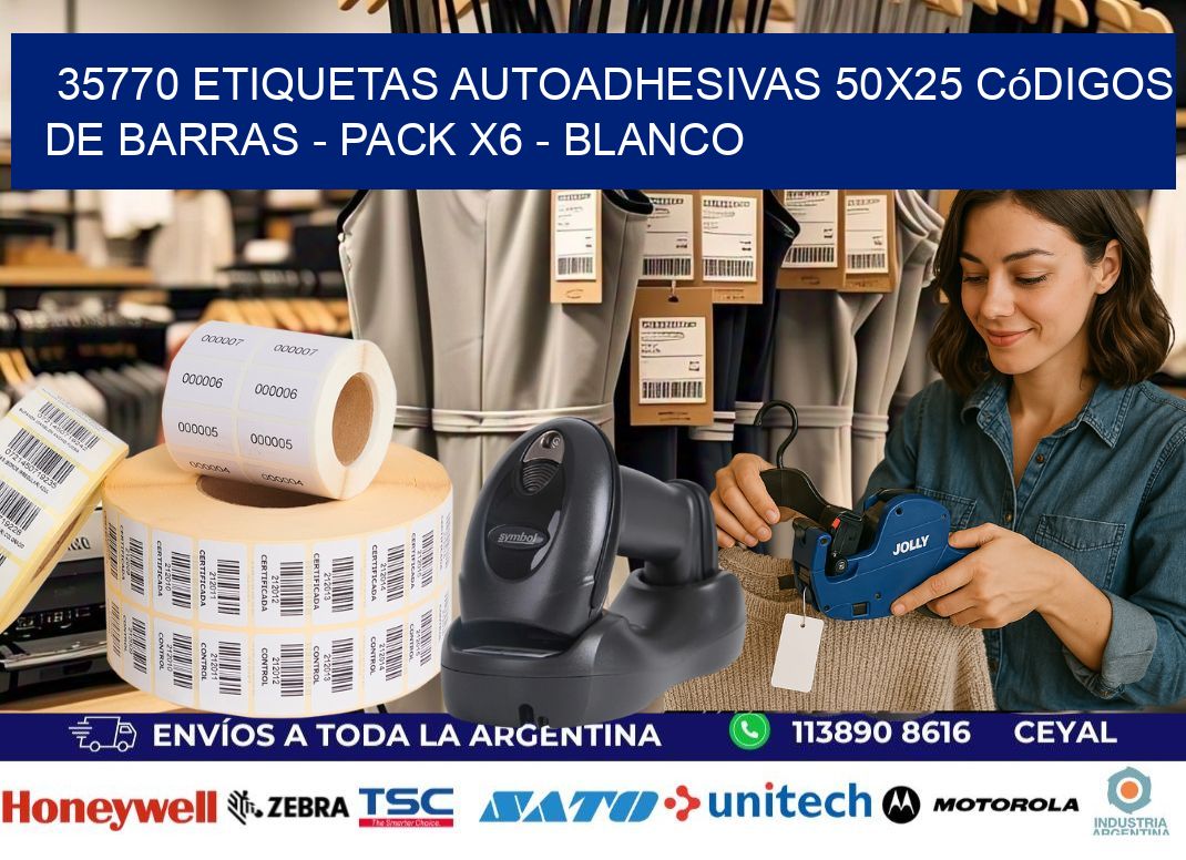 35770 Etiquetas Autoadhesivas 50x25 Códigos De Barras - Pack X6 - Blanco