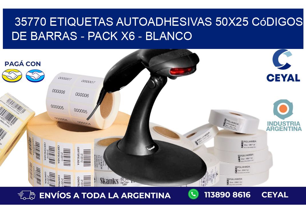 35770 Etiquetas Autoadhesivas 50x25 Códigos De Barras - Pack X6 - Blanco
