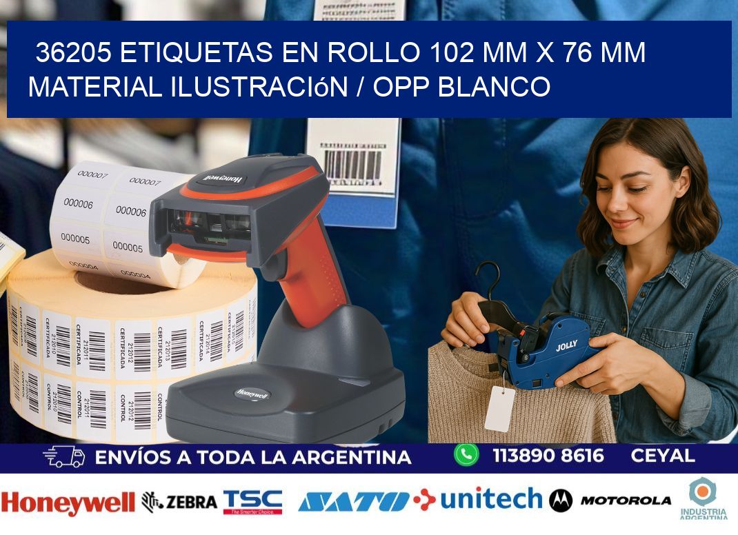 36205 Etiquetas en rollo 102 mm x 76 mm material Ilustración / OPP Blanco