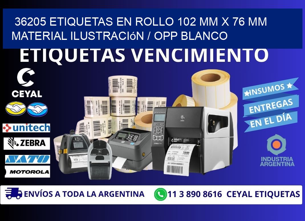 36205 Etiquetas en rollo 102 mm x 76 mm material Ilustración / OPP Blanco