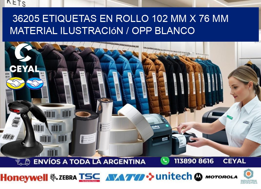 36205 Etiquetas en rollo 102 mm x 76 mm material Ilustración / OPP Blanco