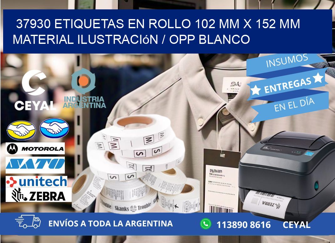 37930 Etiquetas en rollo 102 mm x 152 mm material Ilustración / OPP Blanco
