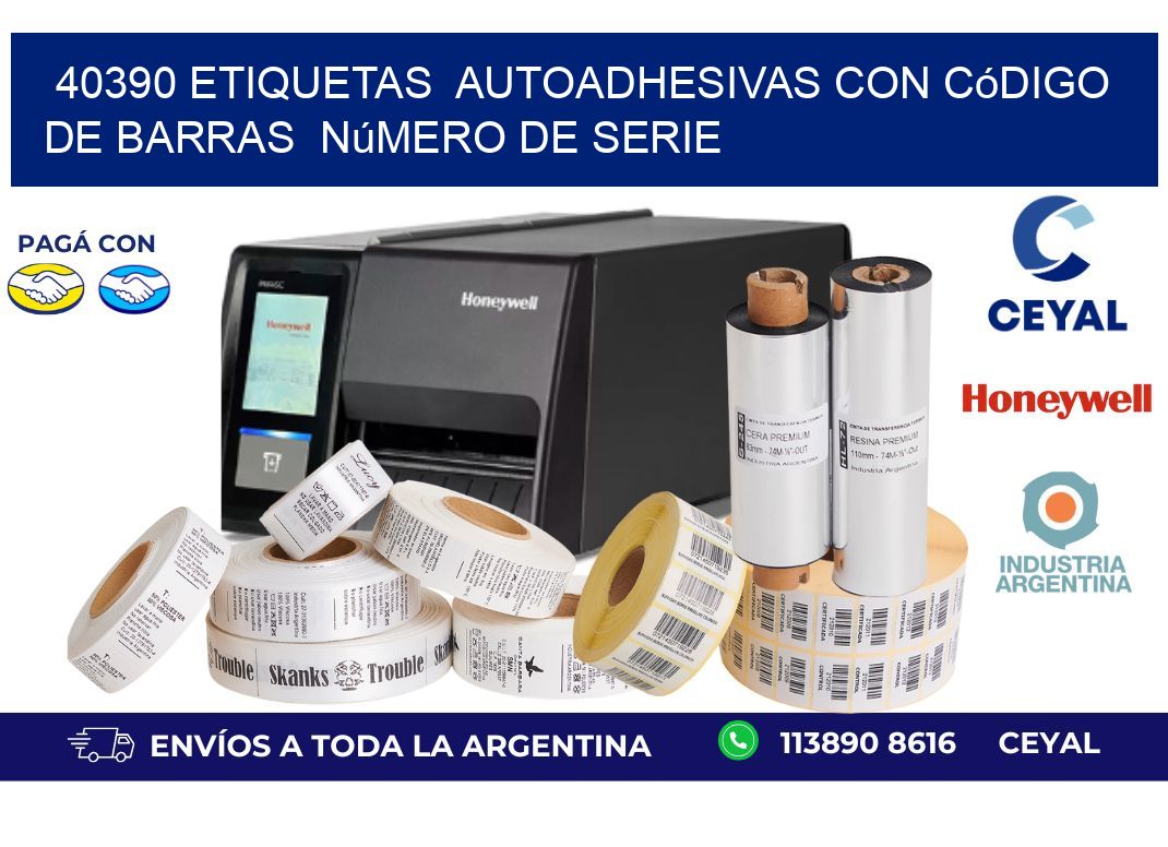 40390 etiquetas autoadhesivas con código de barras número de serie