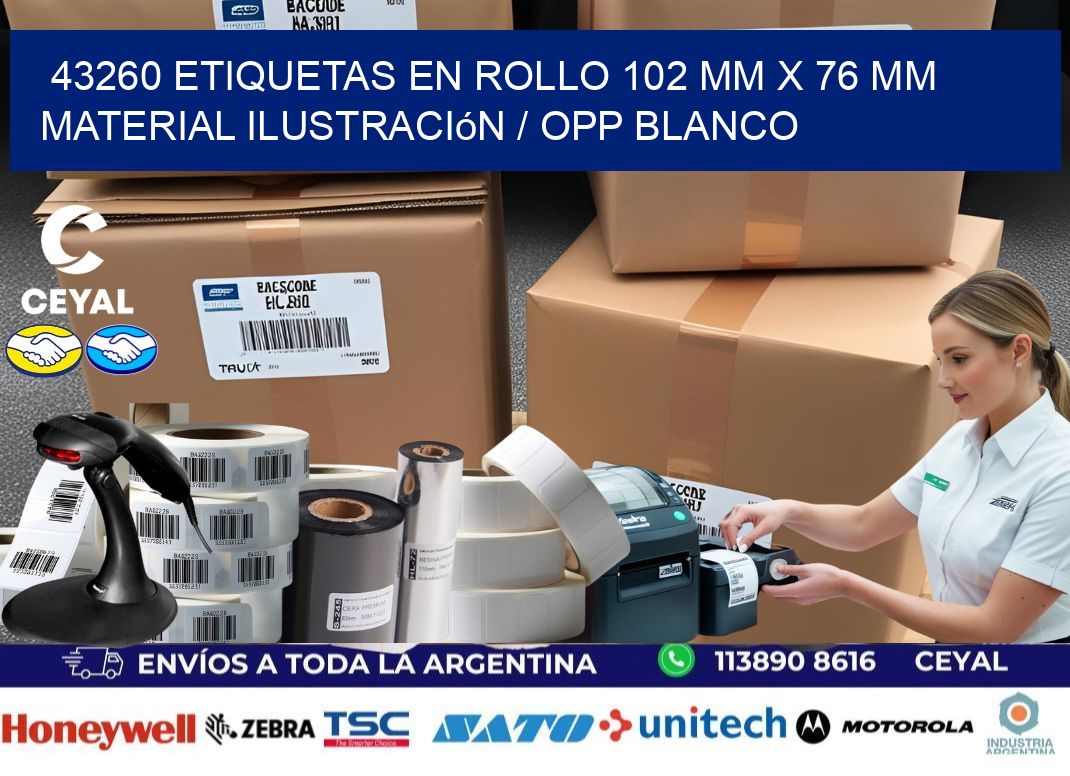 43260 Etiquetas en rollo 102 mm x 76 mm material Ilustración / OPP Blanco