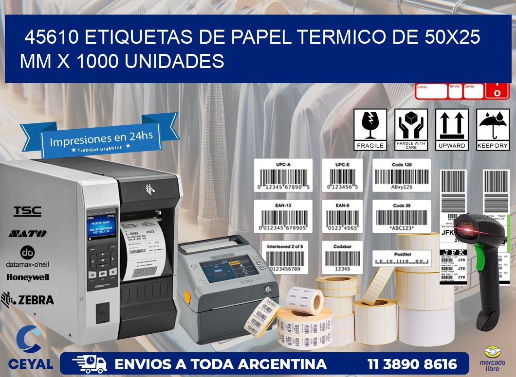 45610 Etiquetas De Papel Termico De 50x25 Mm X 1000 Unidades