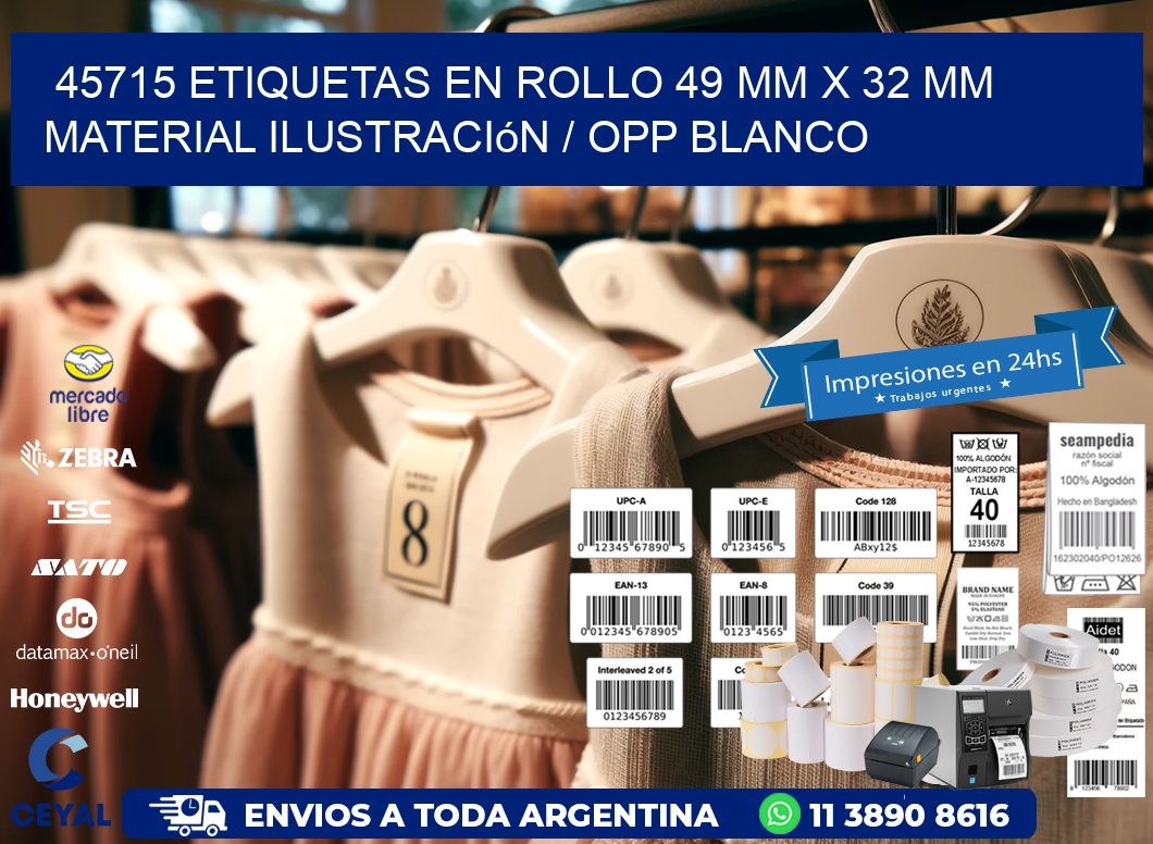 45715 Etiquetas en rollo 49 mm x 32 mm material Ilustración / OPP Blanco