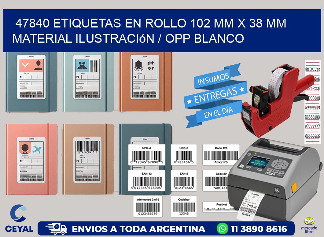 47840 Etiquetas en rollo 102 mm x 38 mm material Ilustración / OPP Blanco