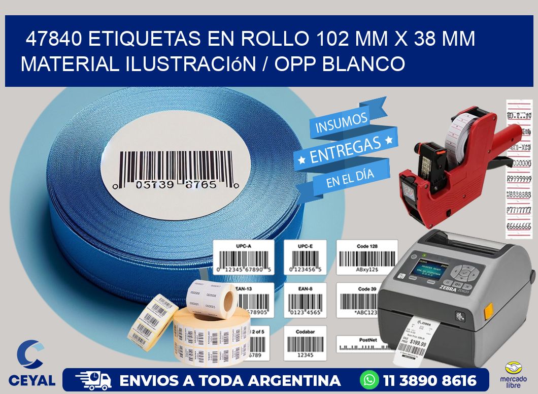47840 Etiquetas en rollo 102 mm x 38 mm material Ilustración / OPP Blanco