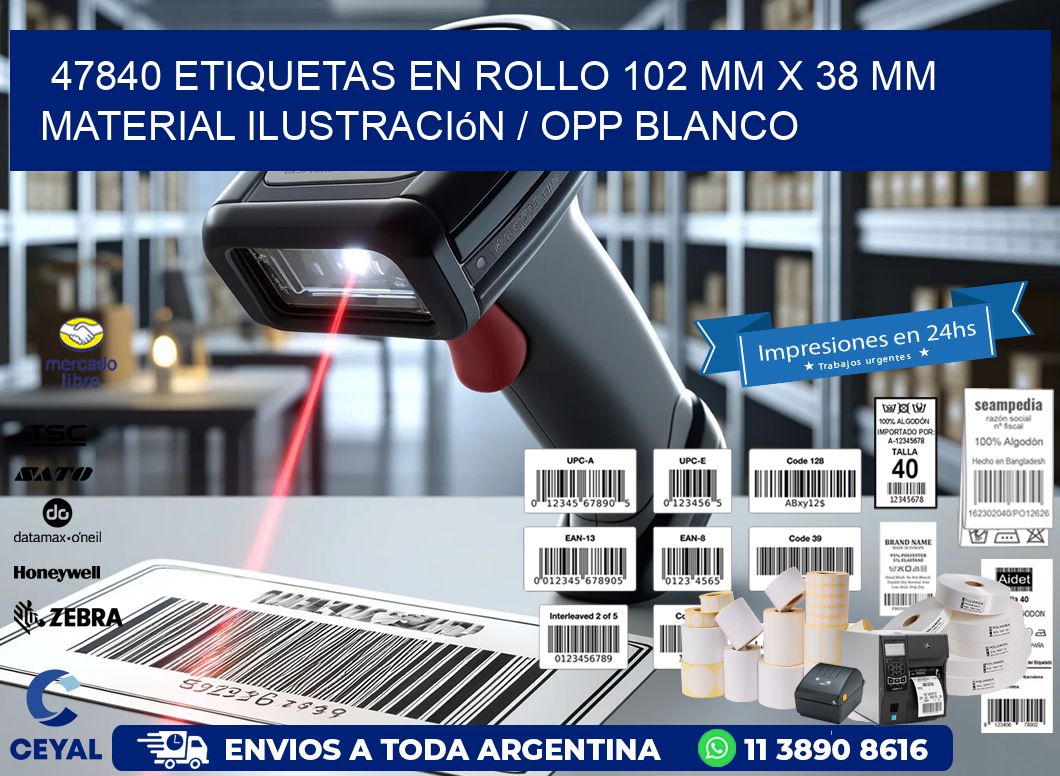 47840 Etiquetas en rollo 102 mm x 38 mm material Ilustración / OPP Blanco