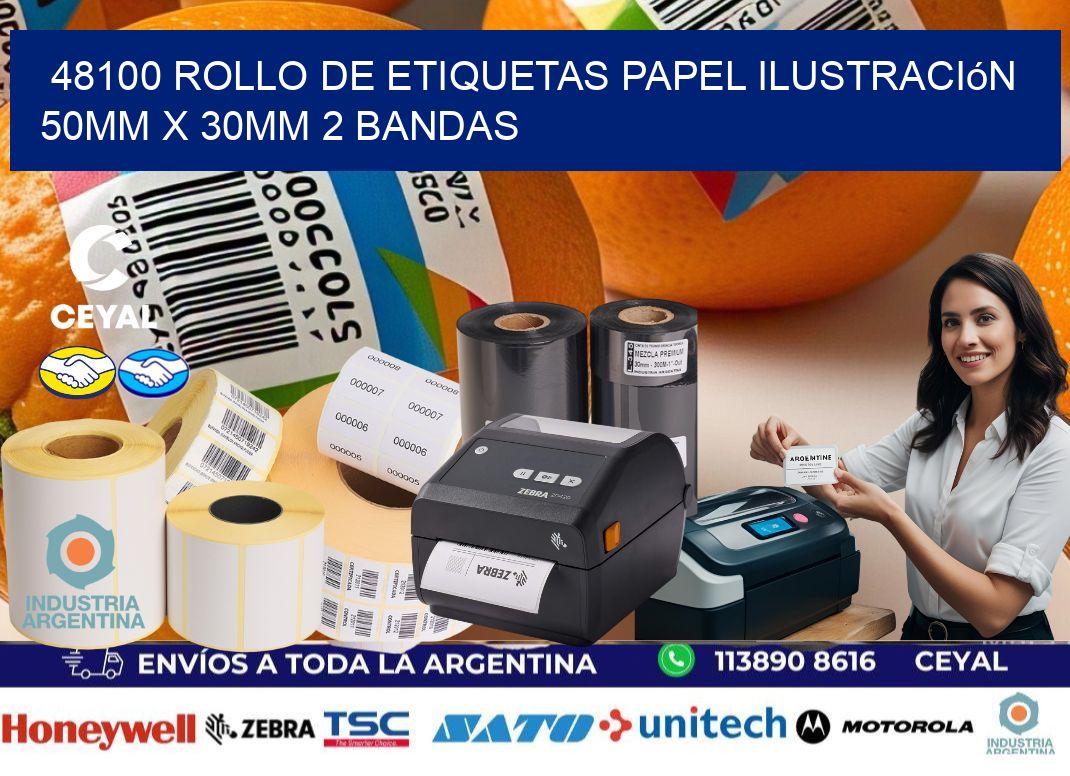 48100 Rollo de Etiquetas Papel Ilustración 50mm x 30mm 2 Bandas