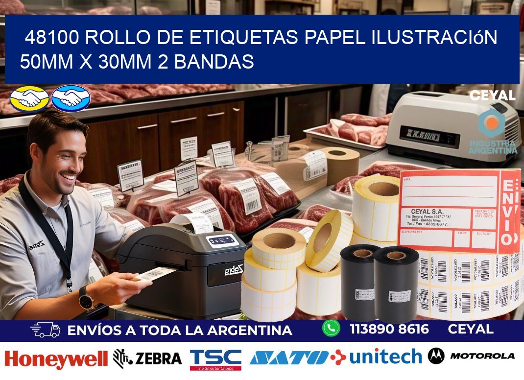 48100 Rollo de Etiquetas Papel Ilustración 50mm x 30mm 2 Bandas