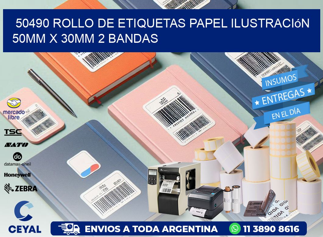 50490 Rollo de Etiquetas Papel Ilustración 50mm x 30mm 2 Bandas