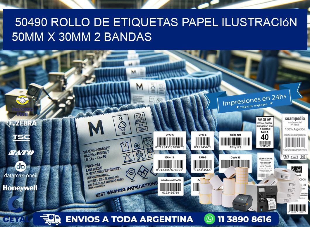 50490 Rollo de Etiquetas Papel Ilustración 50mm x 30mm 2 Bandas