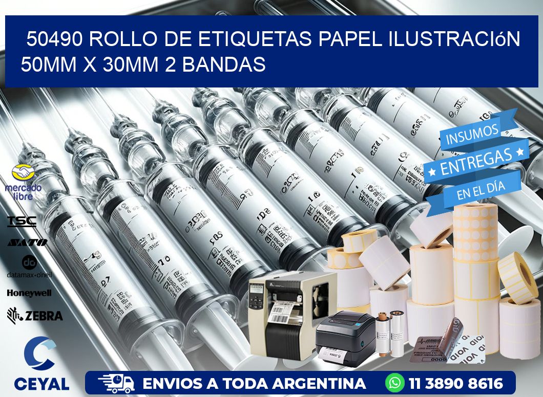 50490 Rollo de Etiquetas Papel Ilustración 50mm x 30mm 2 Bandas