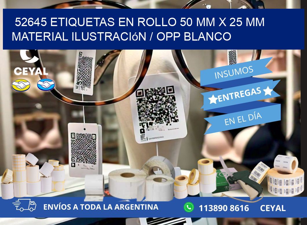 52645 Etiquetas en rollo 50 mm x 25 mm material Ilustración / OPP Blanco