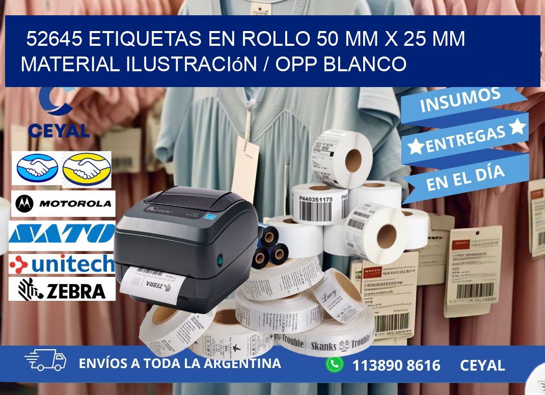52645 Etiquetas en rollo 50 mm x 25 mm material Ilustración / OPP Blanco