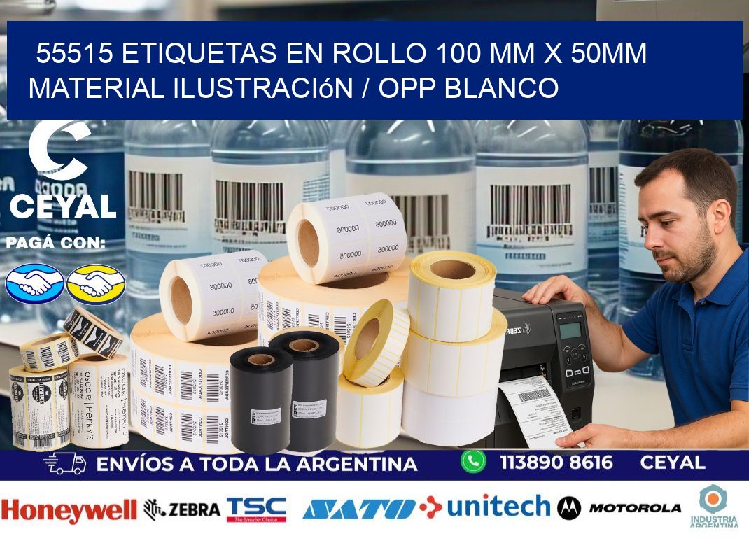 55515 Etiquetas en rollo 100 mm x 50mm material Ilustración / OPP Blanco