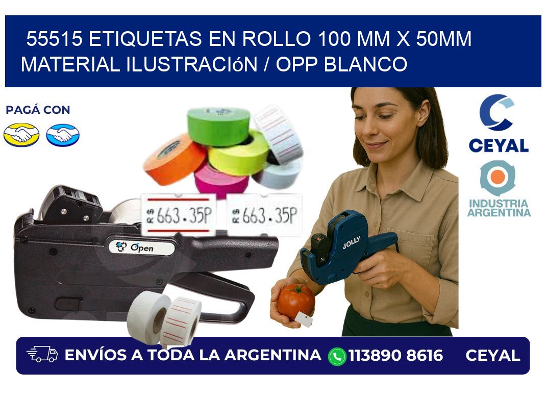 55515 Etiquetas en rollo 100 mm x 50mm material Ilustración / OPP Blanco