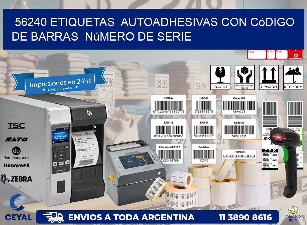 56240 etiquetas autoadhesivas con código de barras número de serie