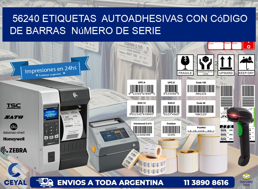 56240 etiquetas autoadhesivas con código de barras número de serie