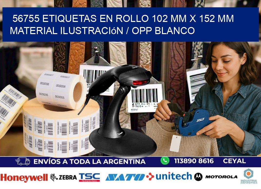 56755 Etiquetas en rollo 102 mm x 152 mm material Ilustración / OPP Blanco