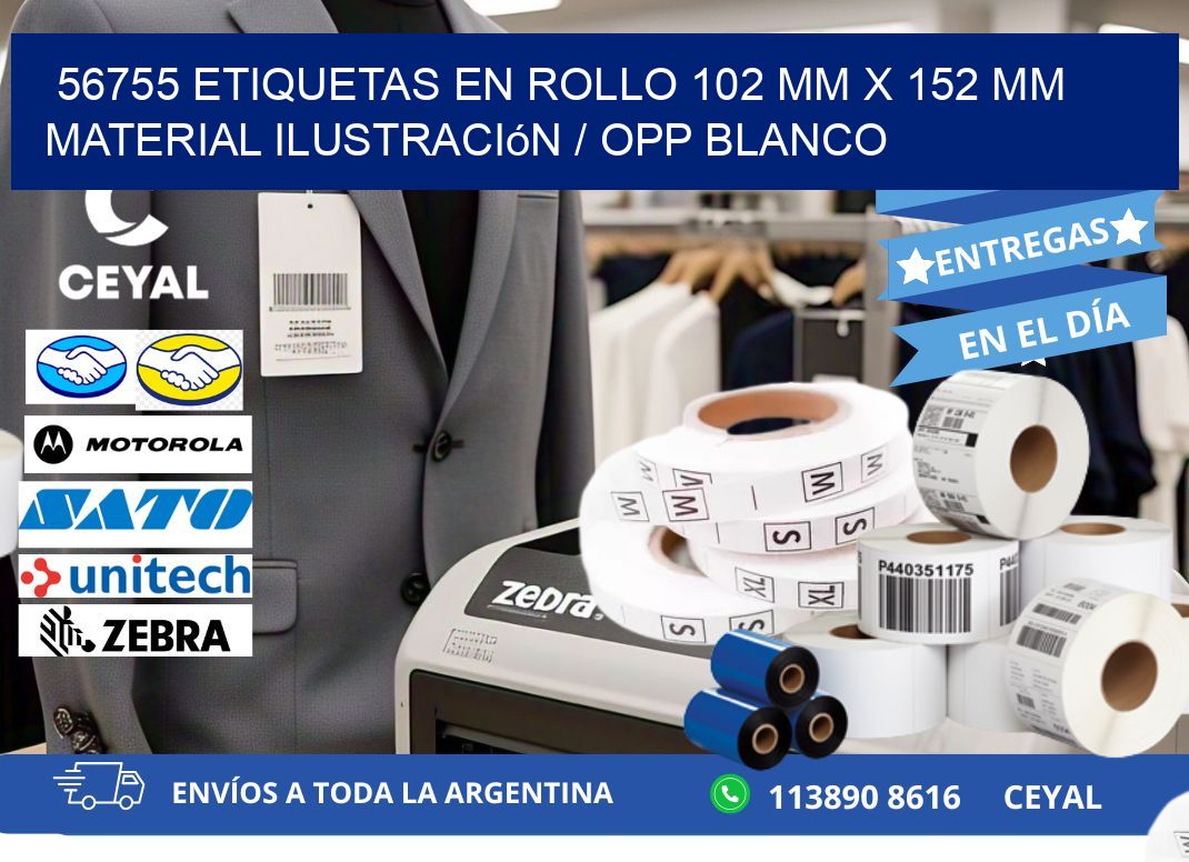 56755 Etiquetas en rollo 102 mm x 152 mm material Ilustración / OPP Blanco