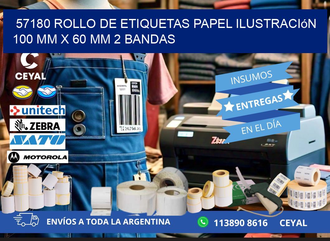 57180 Rollo de Etiquetas Papel Ilustración 100 mm x 60 mm 2 Bandas