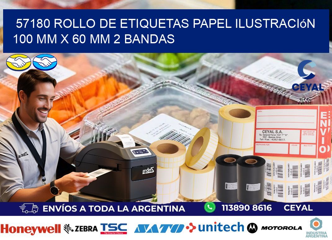 57180 Rollo de Etiquetas Papel Ilustración 100 mm x 60 mm 2 Bandas
