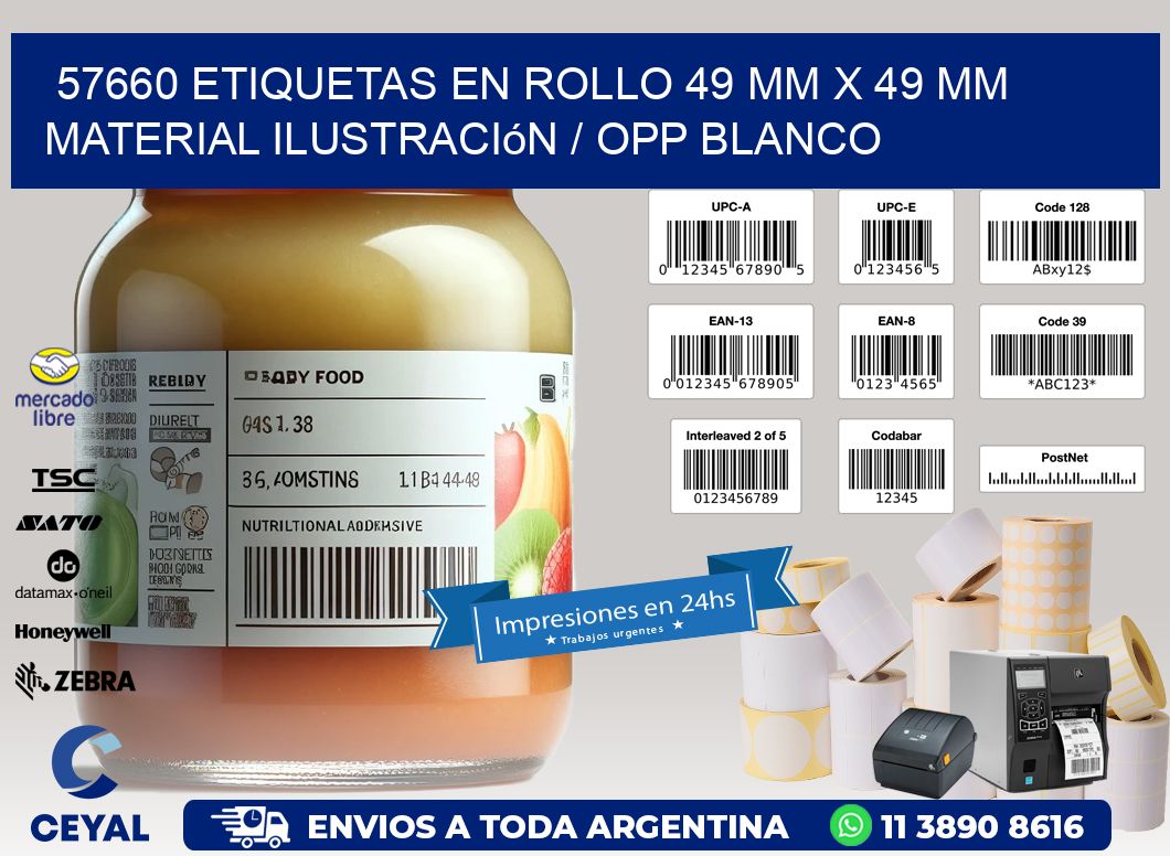 57660 Etiquetas en rollo 49 mm x 49 mm material Ilustración / OPP Blanco