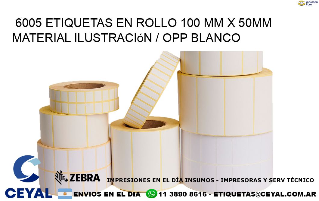 6005 Etiquetas en rollo 100 mm x 50mm material Ilustración / OPP Blanco