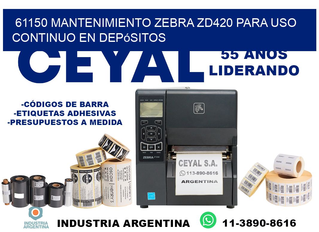 61150 mantenimiento zebra zd420 para uso continuo en depósitos