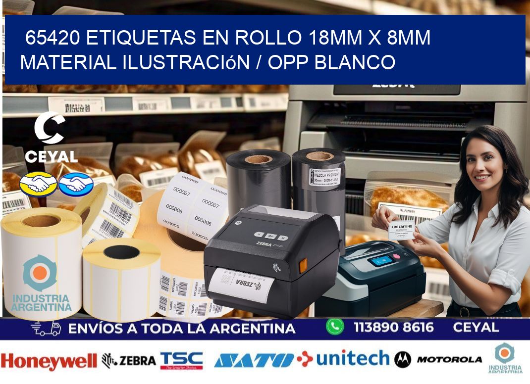 65420 Etiquetas en rollo 18mm x 8mm material Ilustración / OPP Blanco
