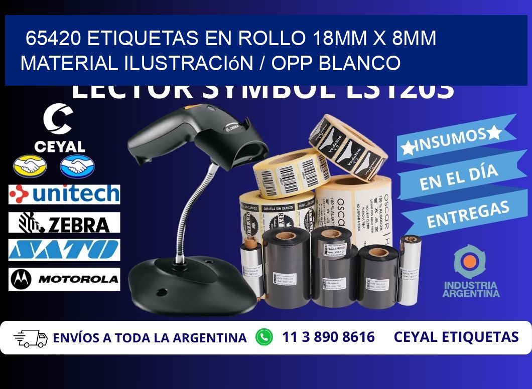 65420 Etiquetas en rollo 18mm x 8mm material Ilustración / OPP Blanco