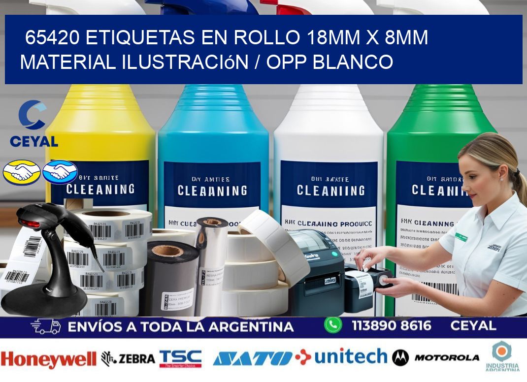 65420 Etiquetas en rollo 18mm x 8mm material Ilustración / OPP Blanco