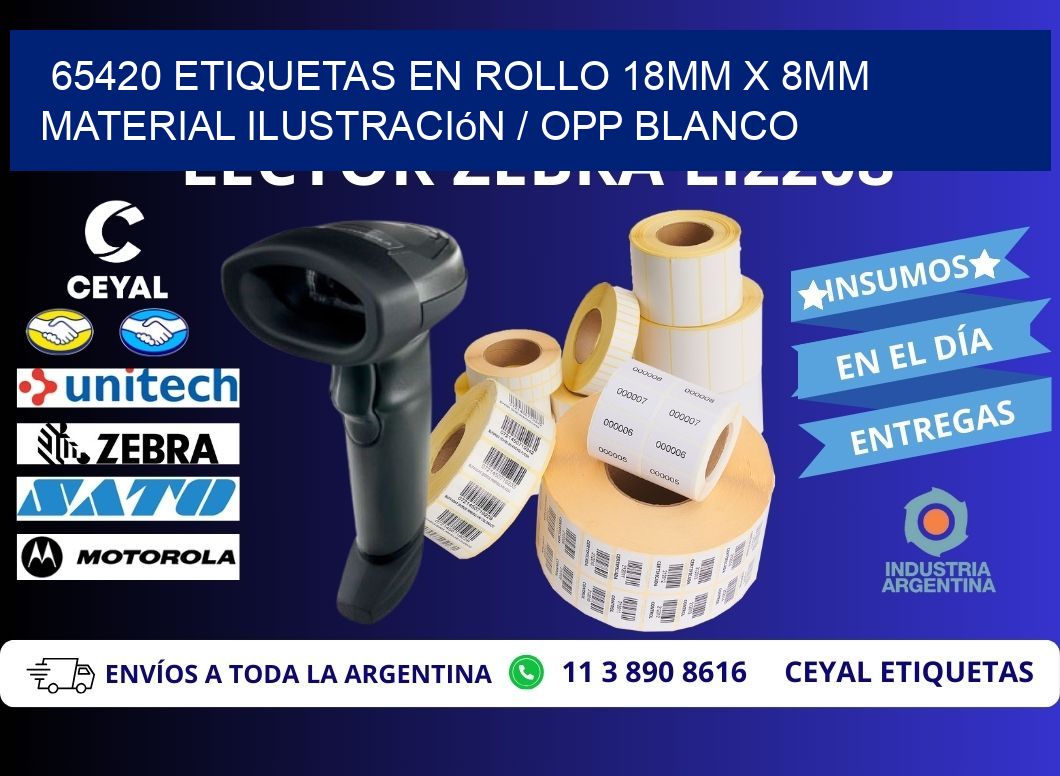 65420 Etiquetas en rollo 18mm x 8mm material Ilustración / OPP Blanco