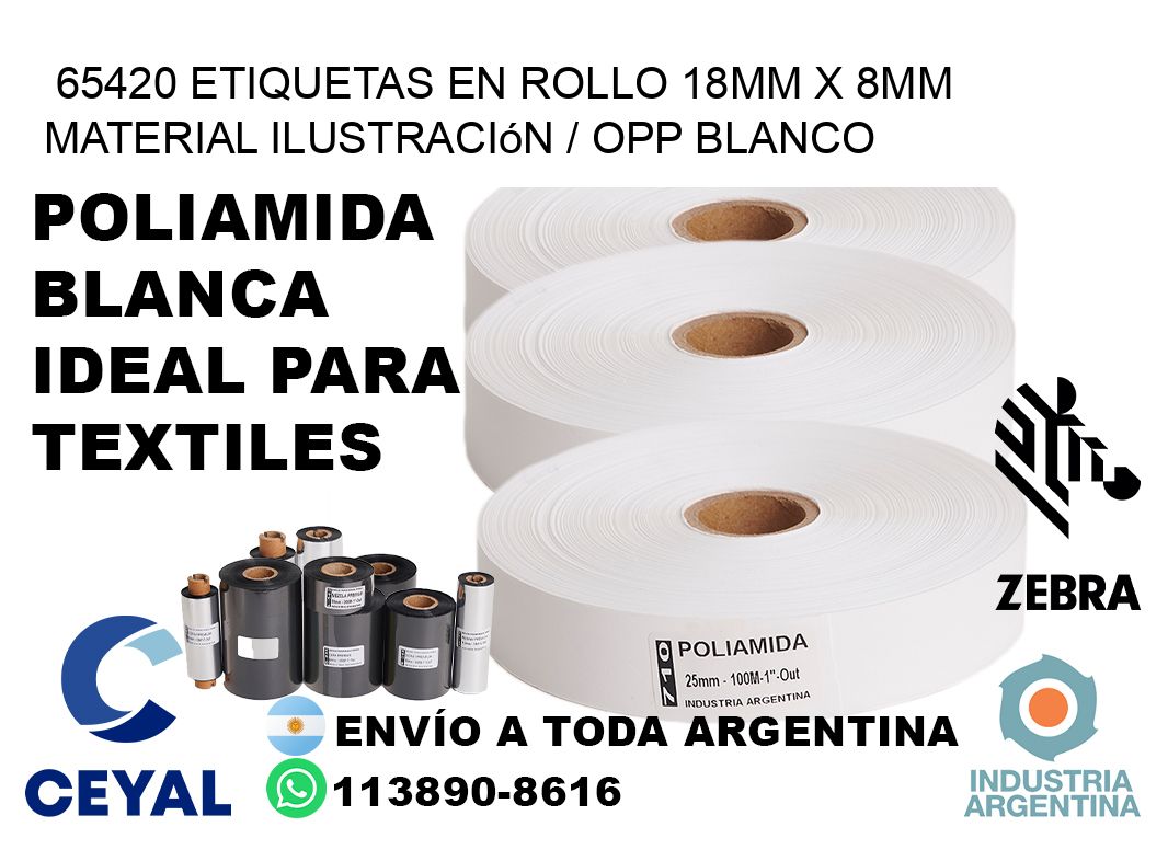 65420 Etiquetas en rollo 18mm x 8mm material Ilustración / OPP Blanco